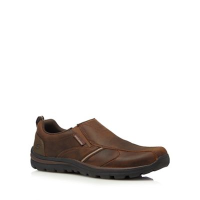 Skechers Brown leather 'Superior Manlon' slip-on shoes